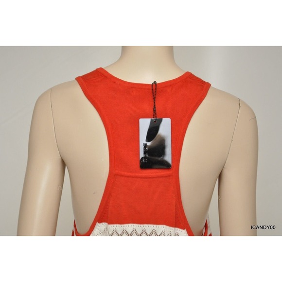 L.A.M.B. Striped Cotton Pointelle Knit Tank Top Racerback Red/White M Nwt $198 - Picture 5 of 6